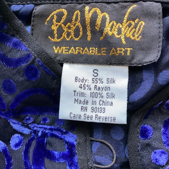 VINTAGE BOB MACKIE WEARABLE ART SIZE SMALL ROYAL BLUE BURNOUT TUNIC BLOU… - Picture 8 of 10